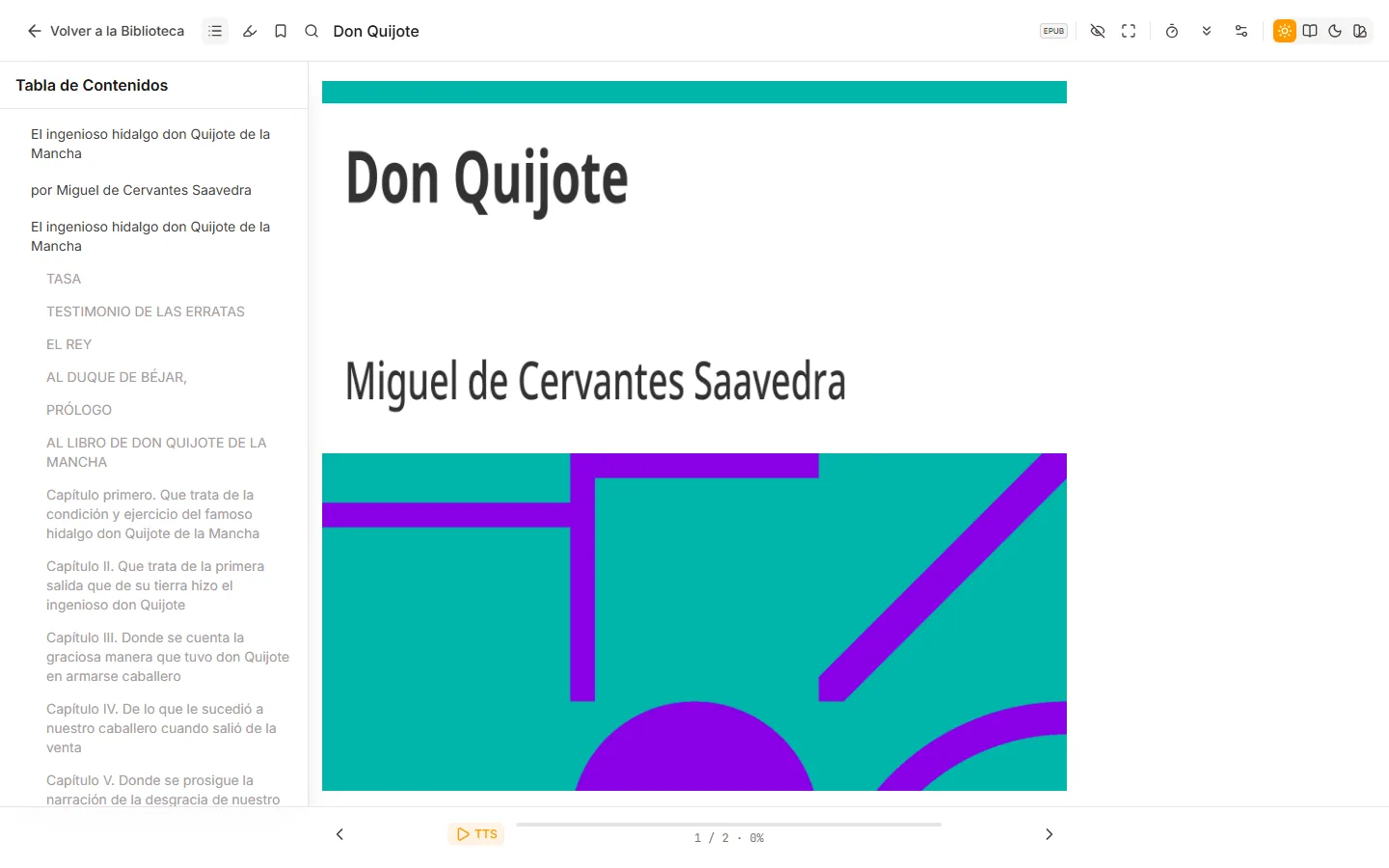 Tabla de contenidos del Quijote