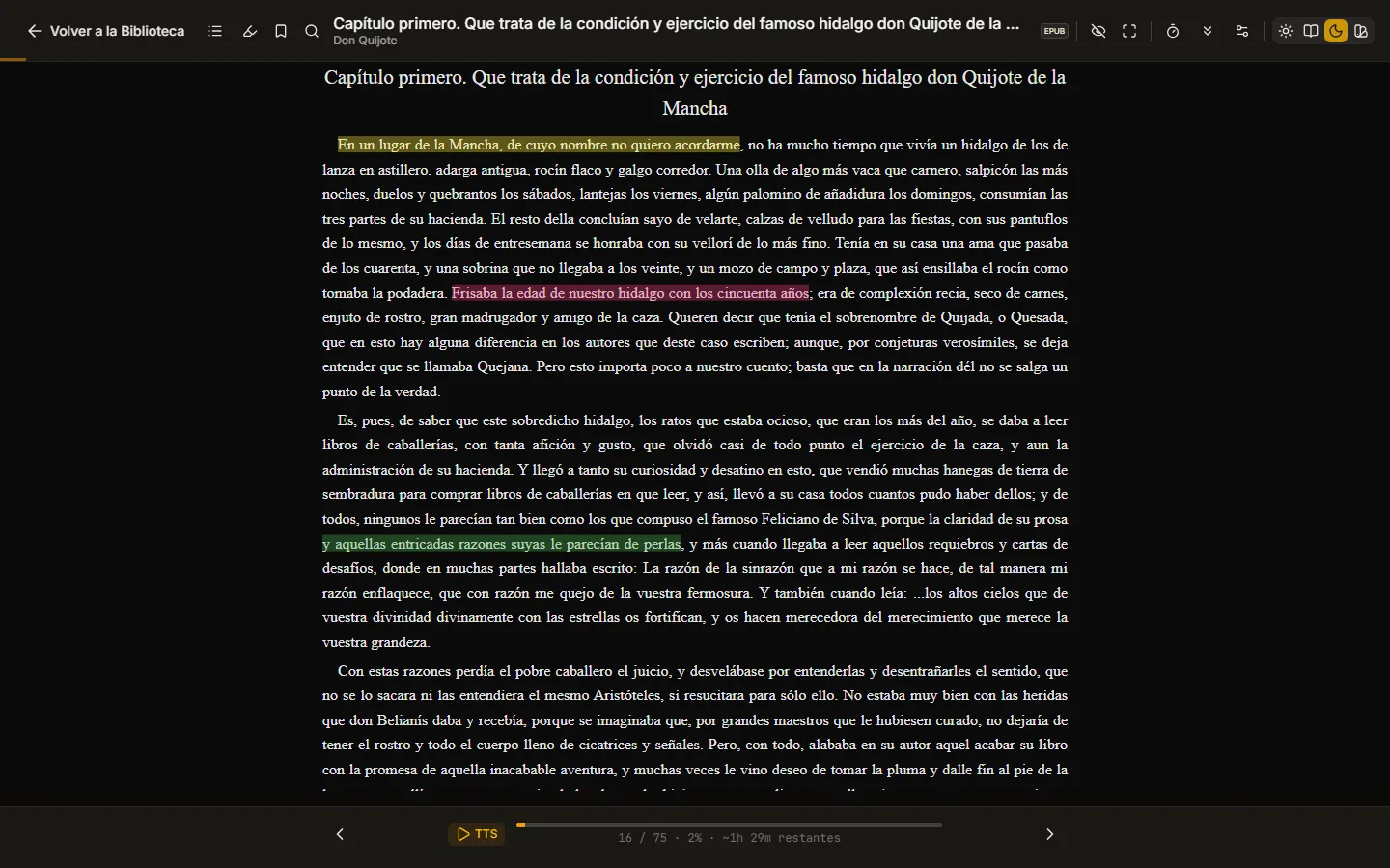 Lector con el tema oscuro