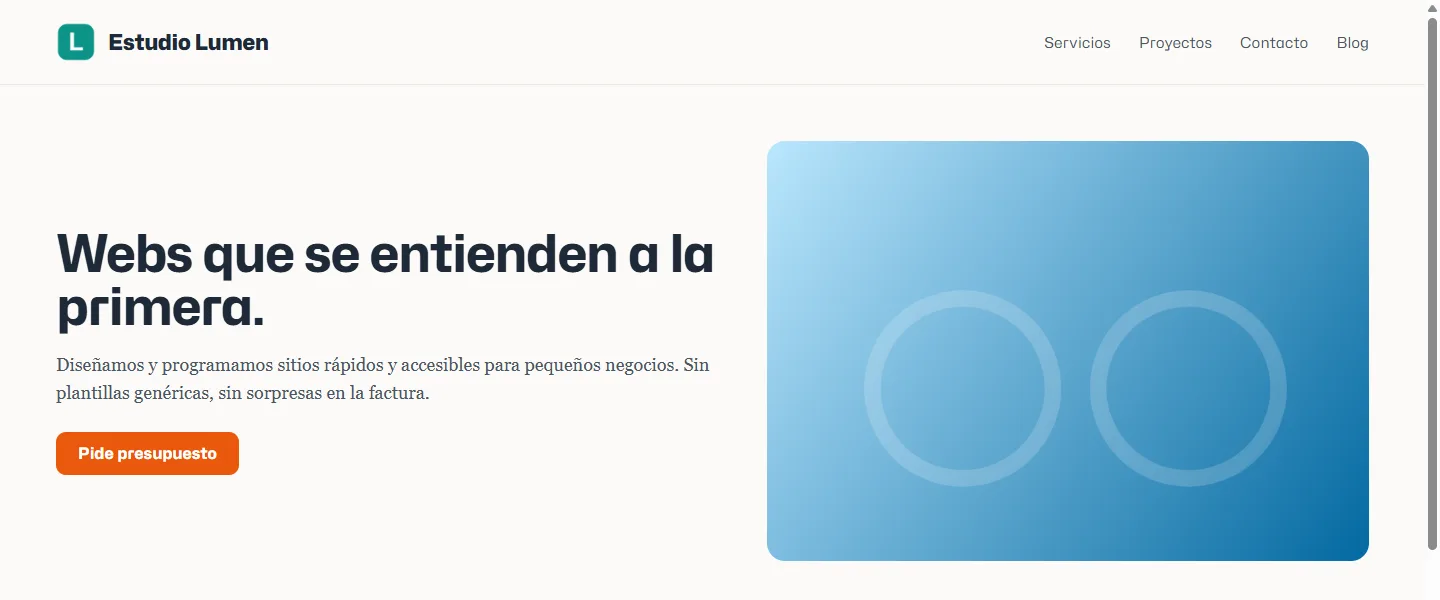Una web de demostración con el logo y la imagen de portada sustituidos en vivo por otros