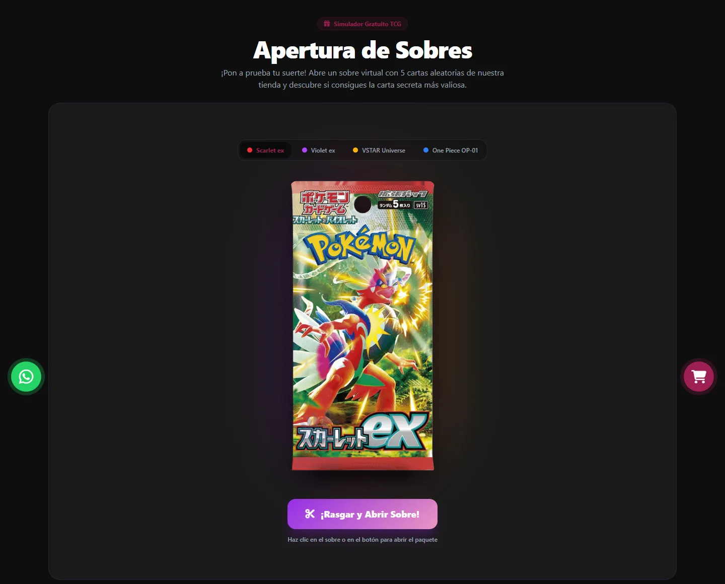 El simulador con un sobre japonés de Scarlet ex listo para abrir