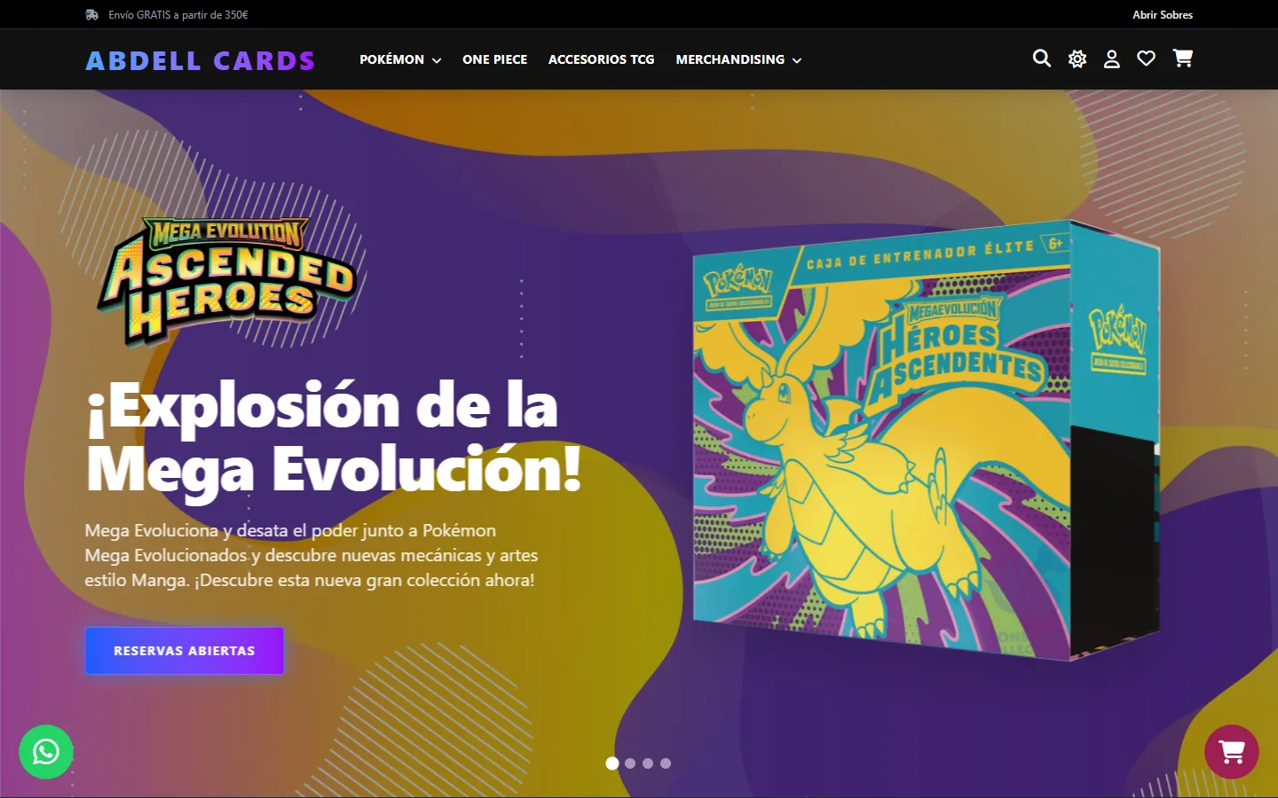 La portada de la tienda con el slider de la nueva colección de Pokémon