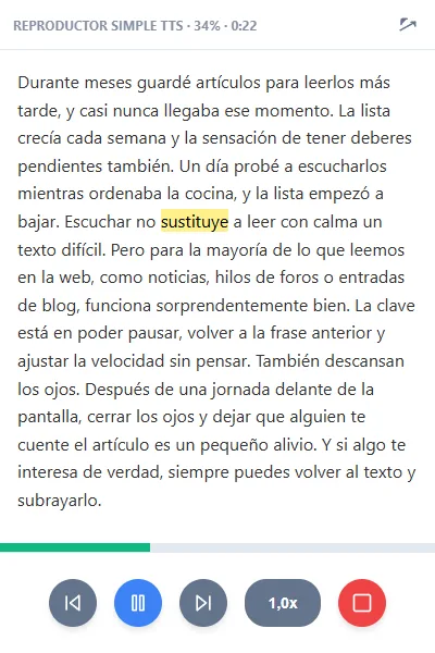 El reproductor en una ventana independiente