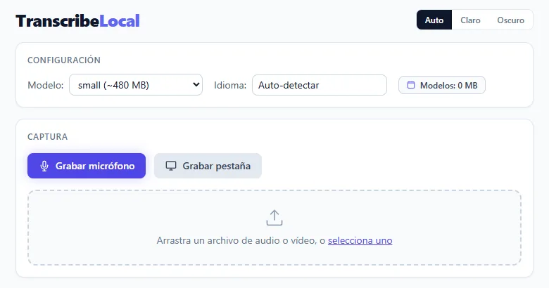 La app recién abierta, esperando un archivo